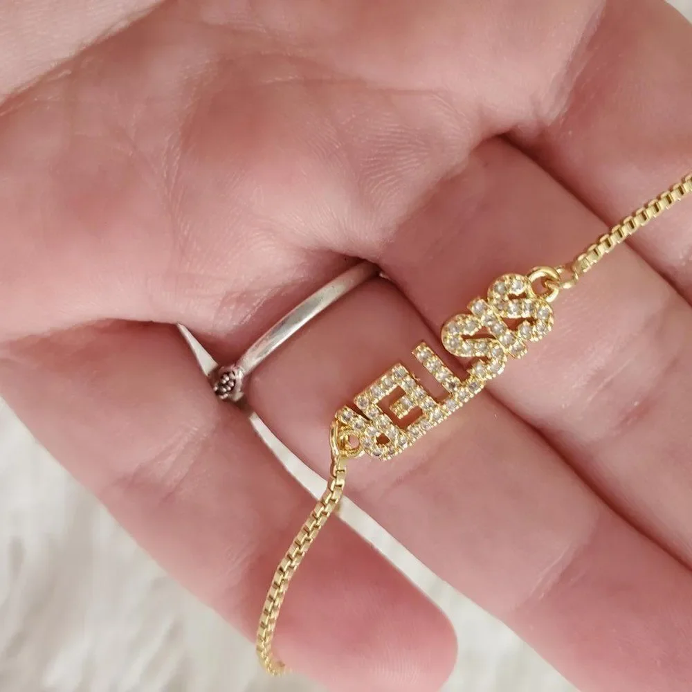 Gold or Silver Rhinestone Sister Slider Bracelet